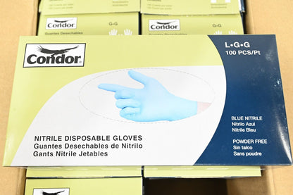 [LOT OF 10] Condor 56JT49 Disposable Gloves, Blue Nitrile, Large, PK 1,000