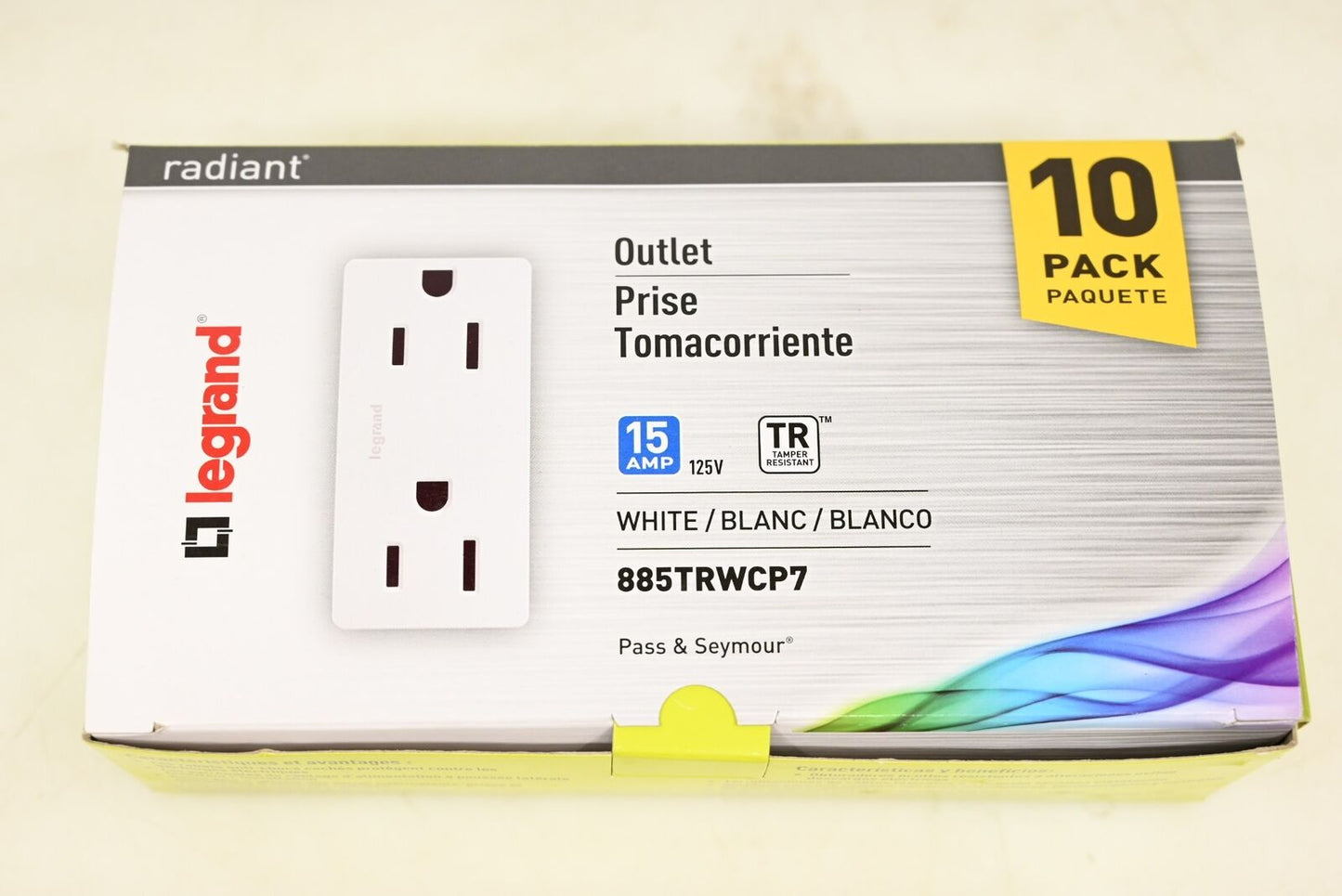 Legrand 885TRWCP7 radiant 15-Amp White Tamper Resistant Decorator Outlet, PK 10