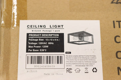 YANSUN H-CL025 2-Light Farmhouse Caged Square Flush Mount Industrial Vintage C.L