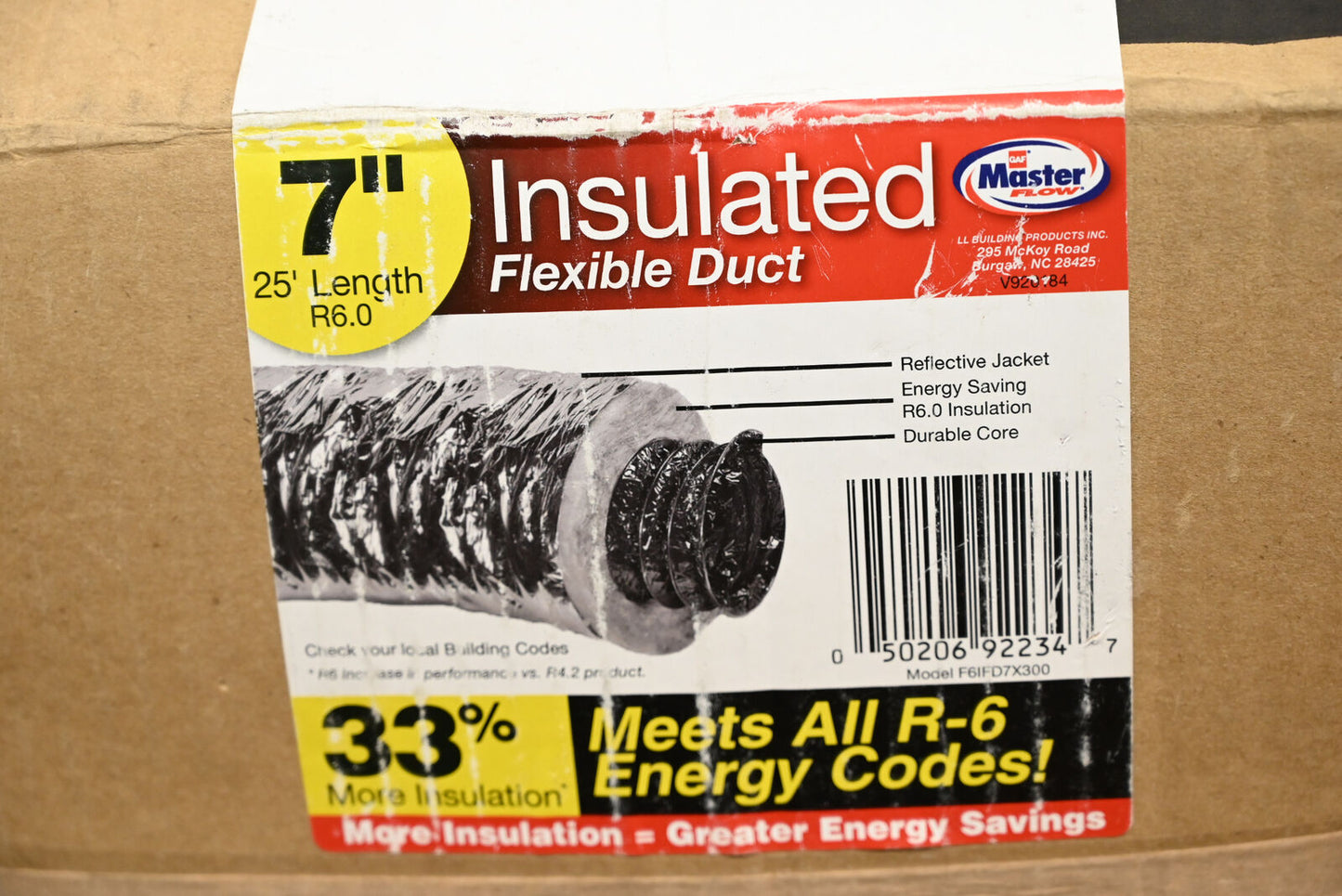 Master Flow 7 in. x 25 ft. Insulated Flexible Duct R6 Silver Jacket