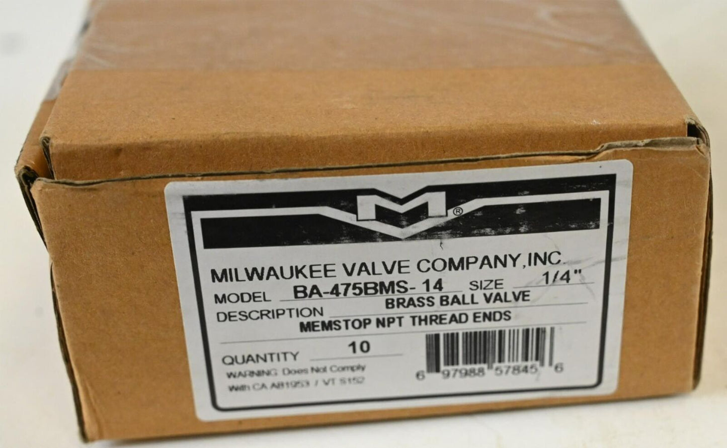 Milwaukee BA-475BMS 1/4, Valve Brass Ball, PK 10