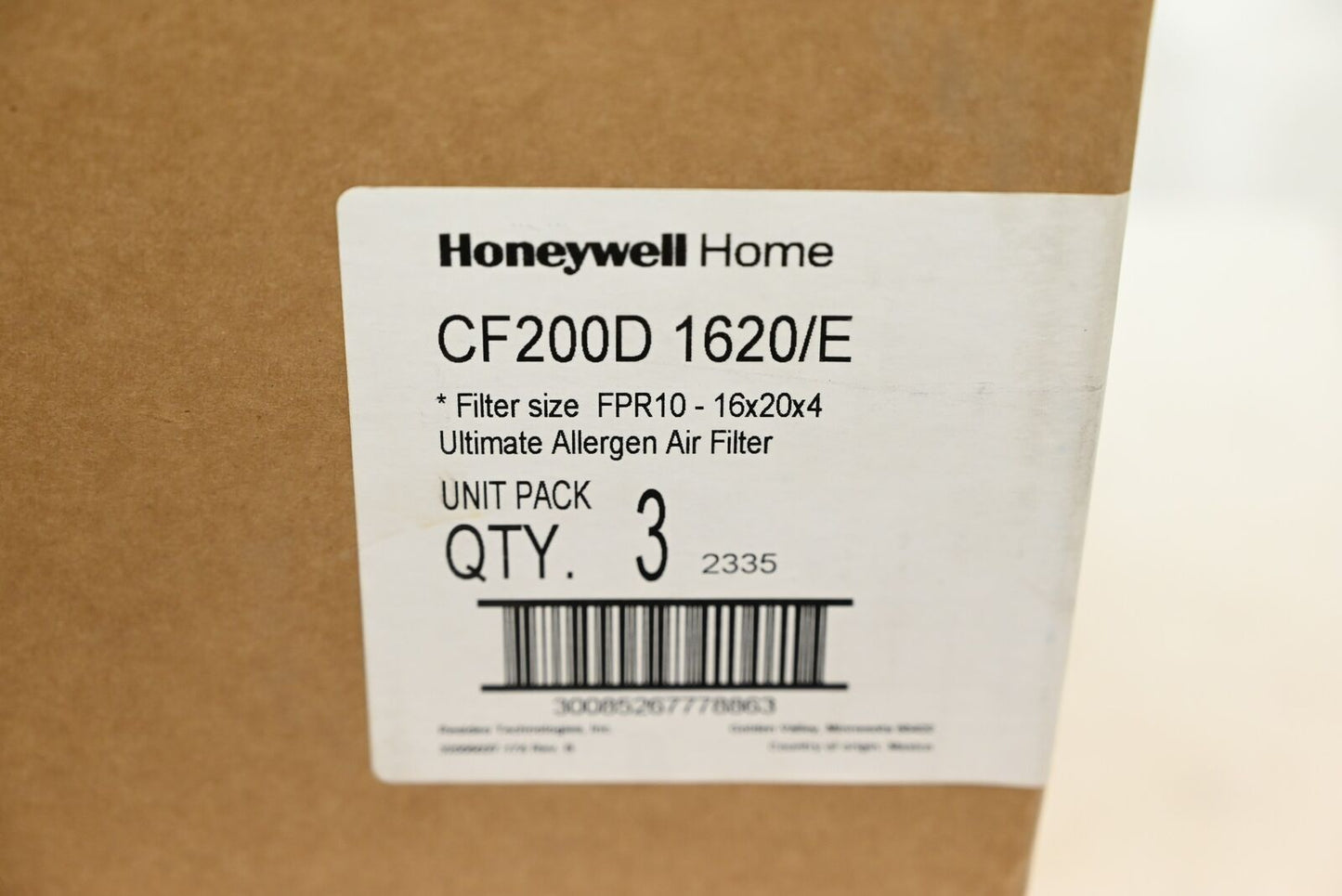 Honeywell CF200D 1620/E Ultimate Allergen Air Filter 16 x 20 x 4, PK 3