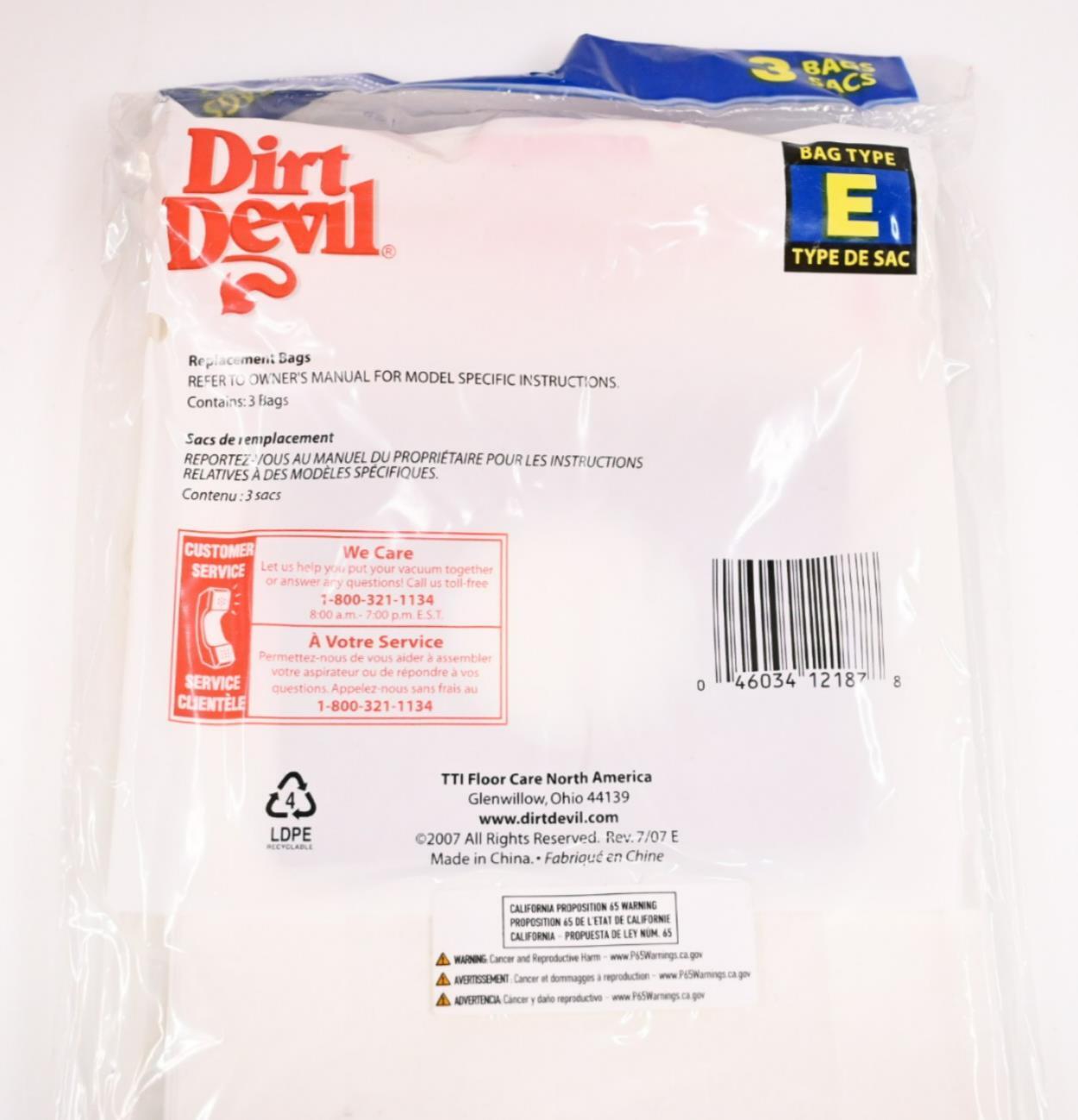 Dirt Devil 3070147001 TYPE E Vacuum Cleaner Bag (3 Bags), PK 12