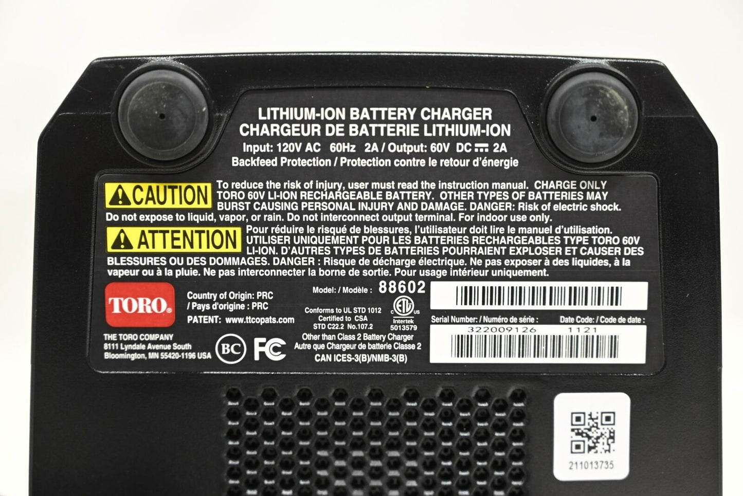 Toro 137-9440 Lithium-Ion Battery Charger