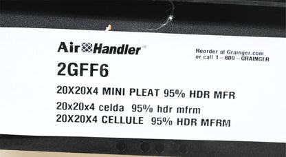 Air Handler 2GFF6 Mini-Pleat Air Filter, 20" Ht x 20" Wd x 4" Dp