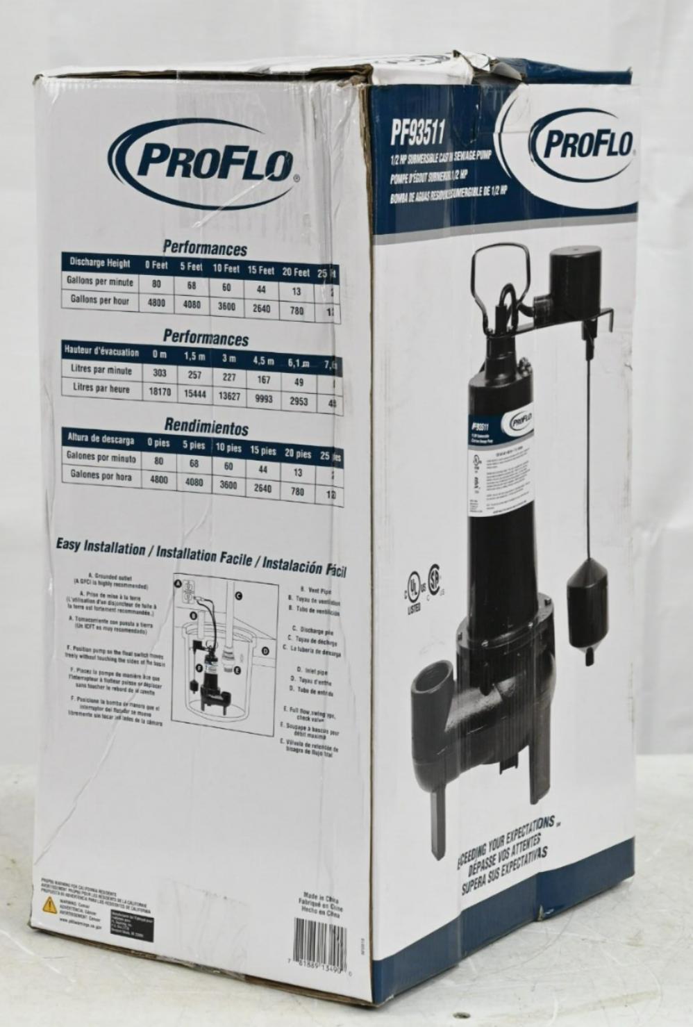 ProFlo PF93511 Cast Iron Sewage Pump, 1/2 Horsepower