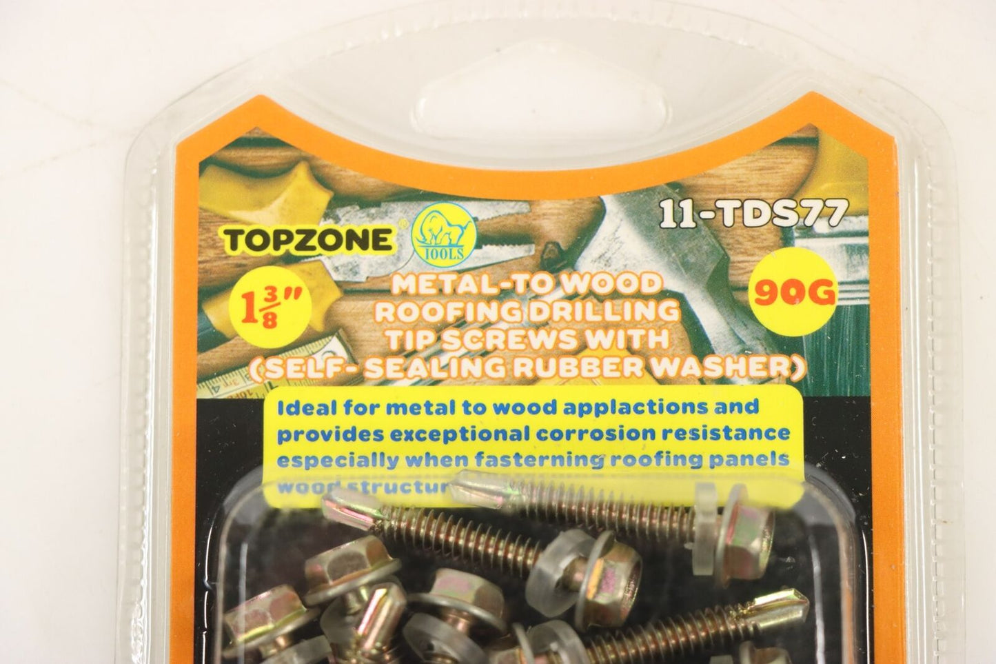 TOPZONE 11-TDS77 1-3/8" Metal-To Wood Roofing Drilling Tip Screws, PK 12