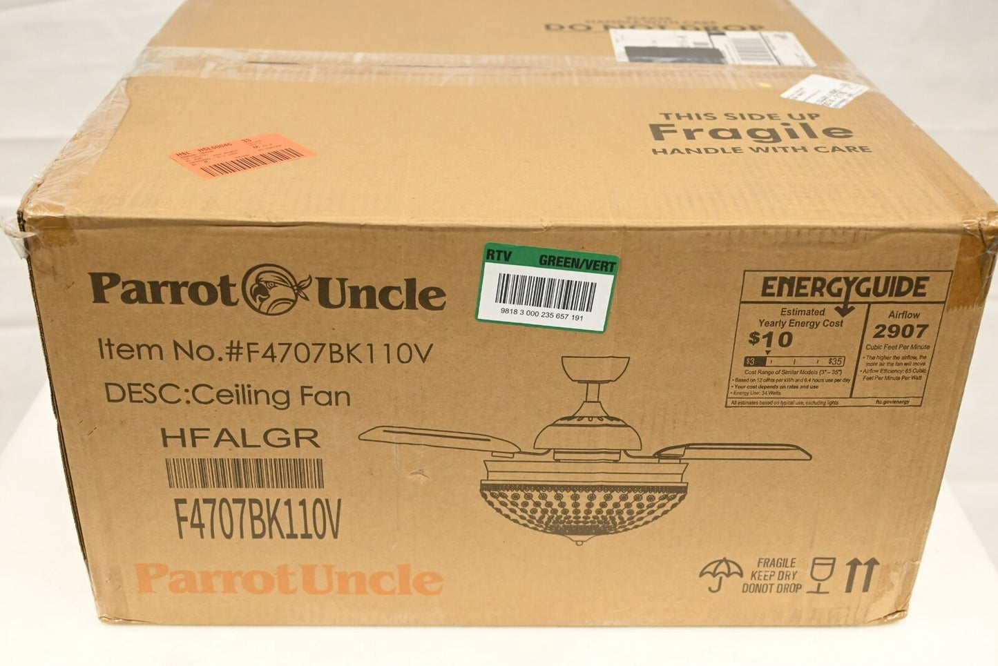 Parrot Uncle F4707BK10V Ceiling Fan