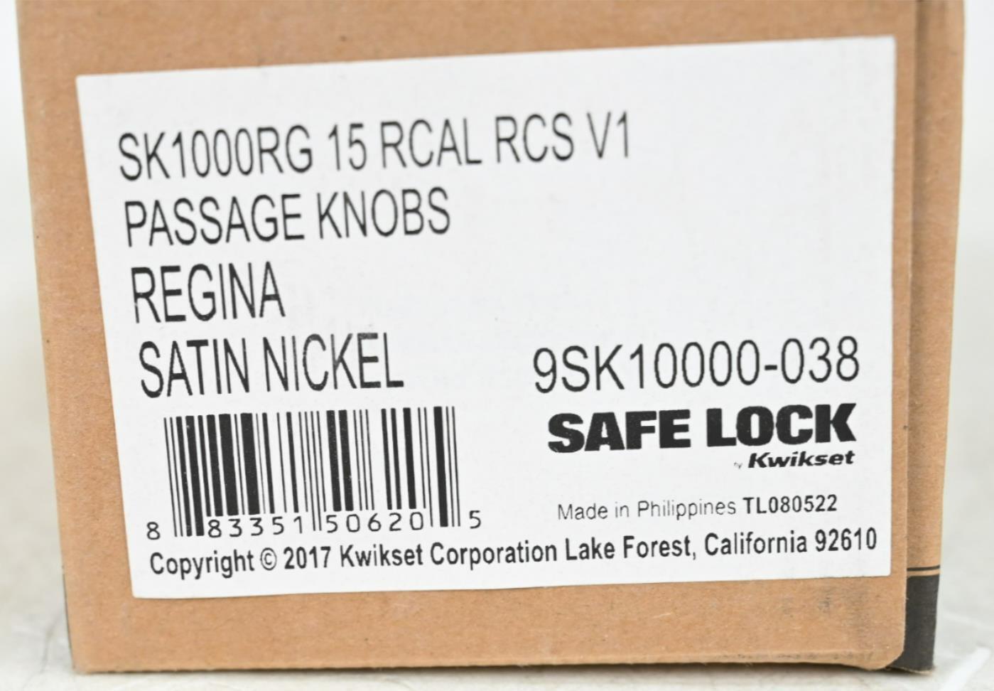 Kwikset SK1000RG 15 RCAL RCS V1 Safe Lock Knob Lockset, Satin Nickel