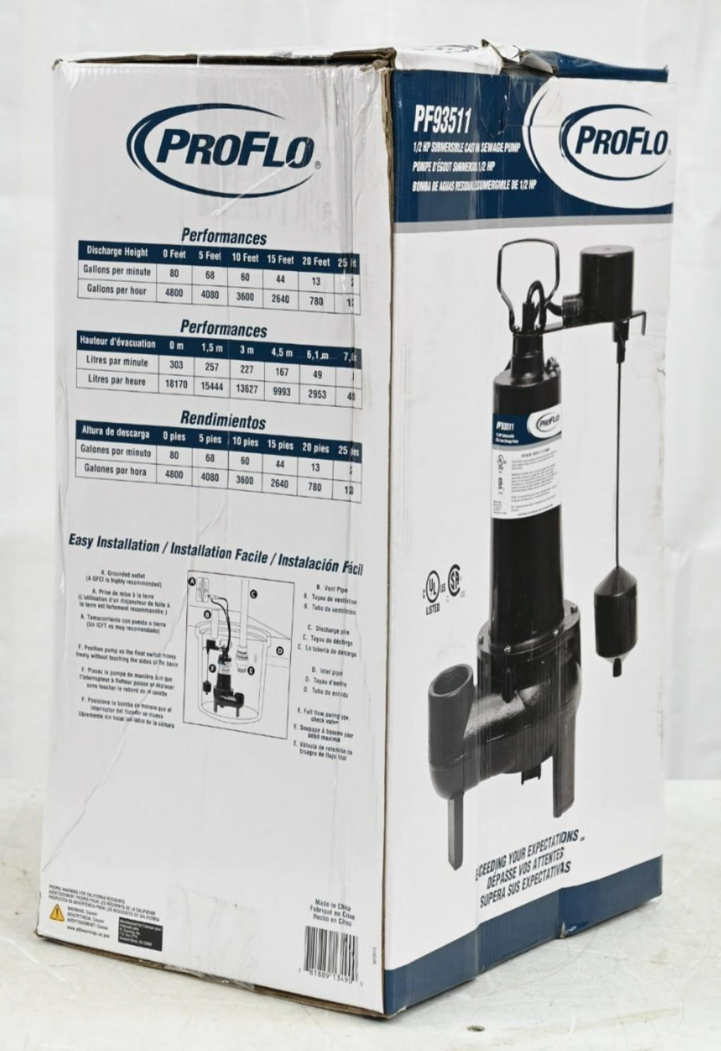 ProFlo PF93511 Cast Iron Sewage Pump, 1/2 Horsepower