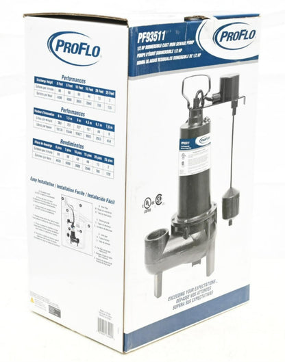 ProFlo PF93511 Cast Iron Sewage Pump, 1/2 Horsepower