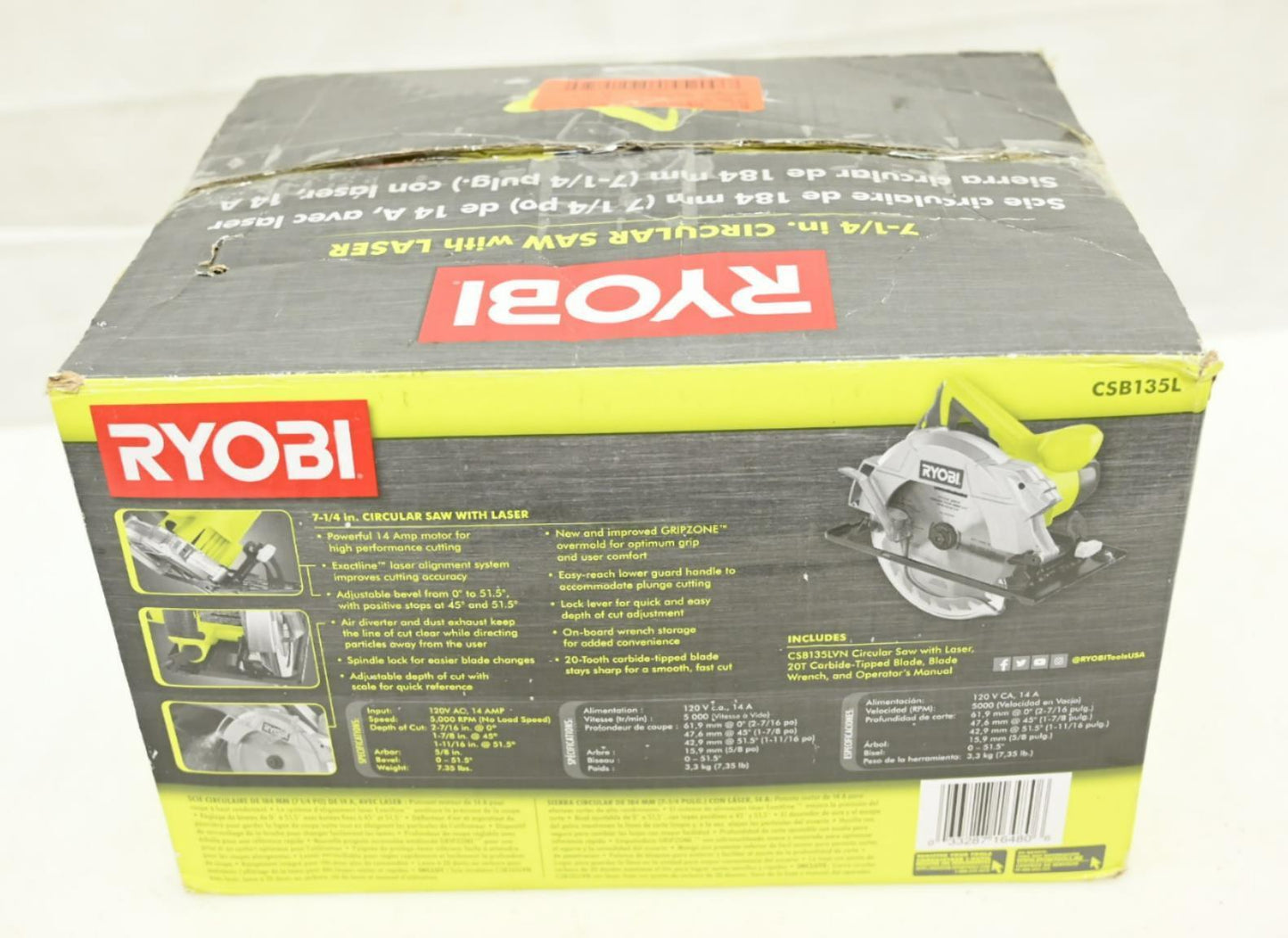 Ryobi CSB135L 14 Amp 7-1/4" Circular Saw with Laser