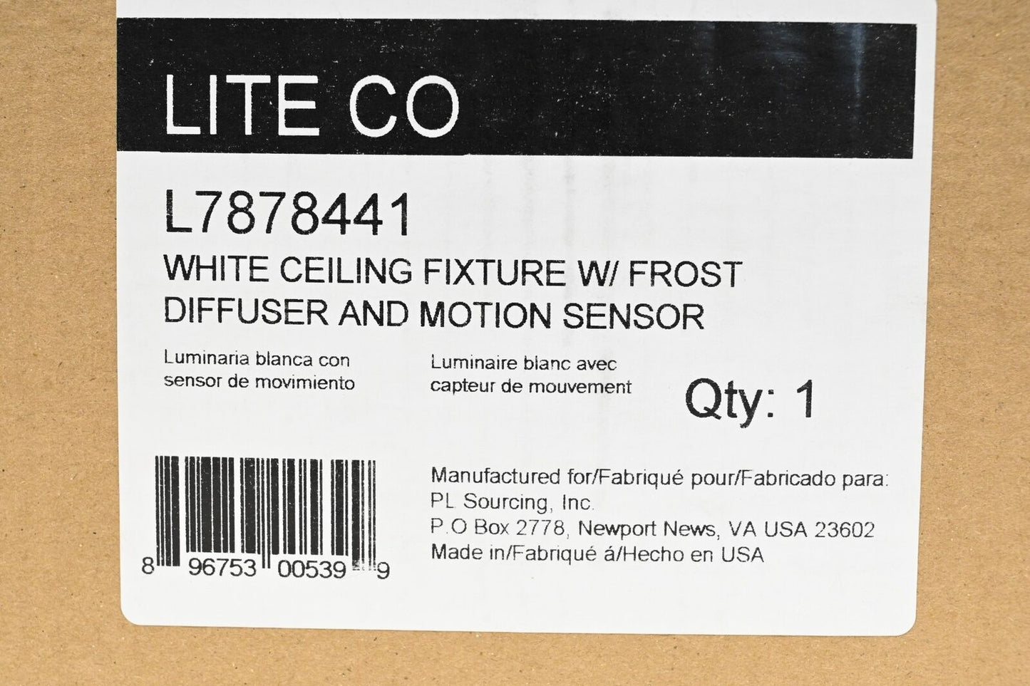 Liteco FD384-LE900W-WFM White Ceiling Fixture w/Frost Diffuser & Motion Sensor