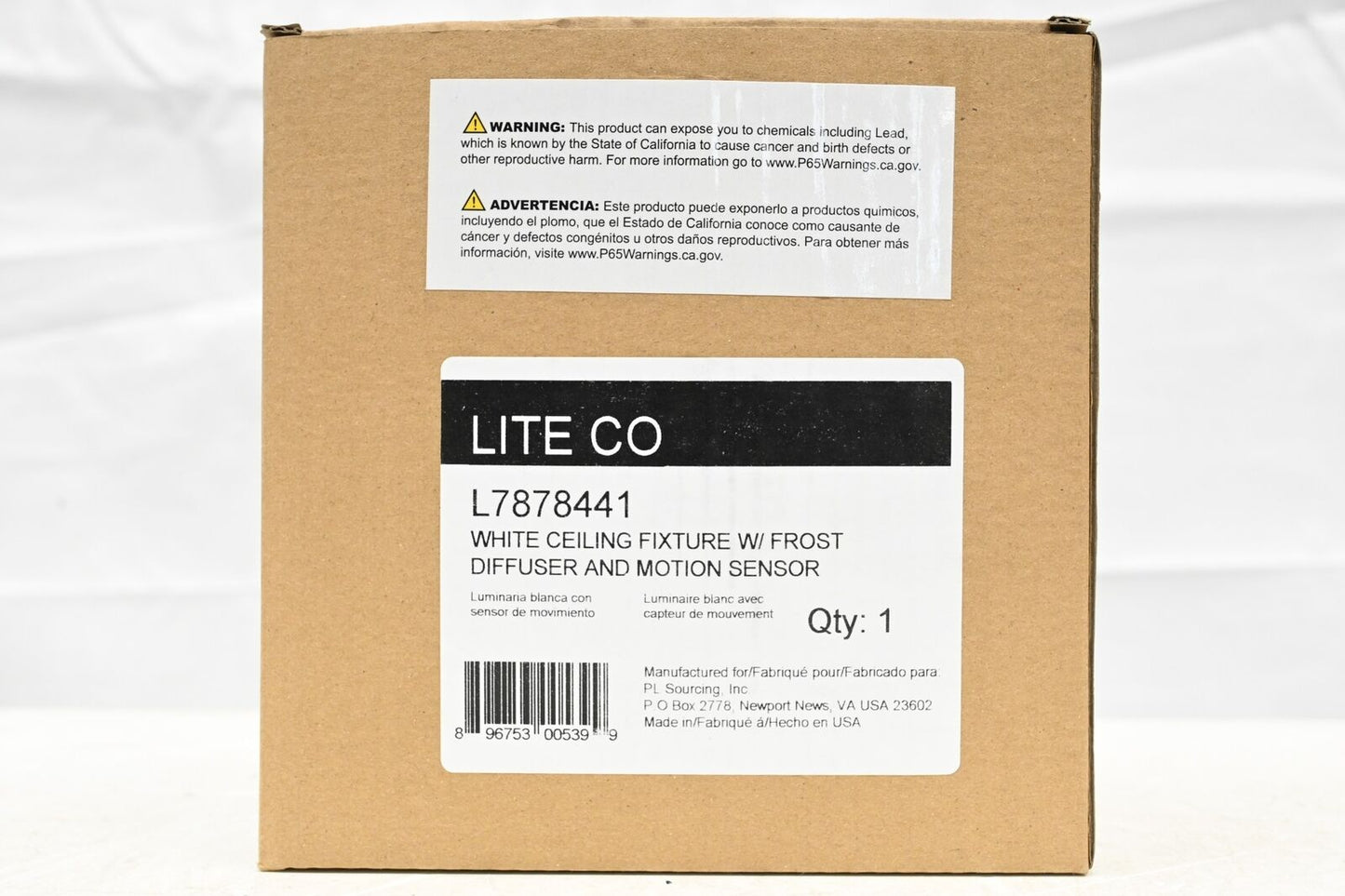 Liteco FD384-LE900W-WFM White Ceiling Fixture w/Frost Diffuser & Motion Sensor