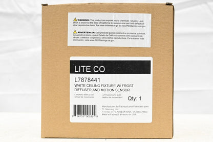 Liteco FD384-LE900W-WFM White Ceiling Fixture w/Frost Diffuser & Motion Sensor