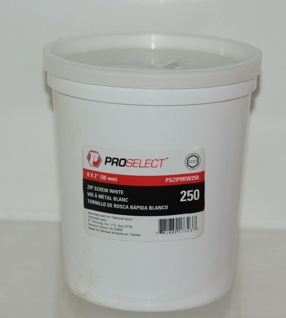 ProSelect PSZIP8KW250, Zip Screw White, 8x2" (50 mm)