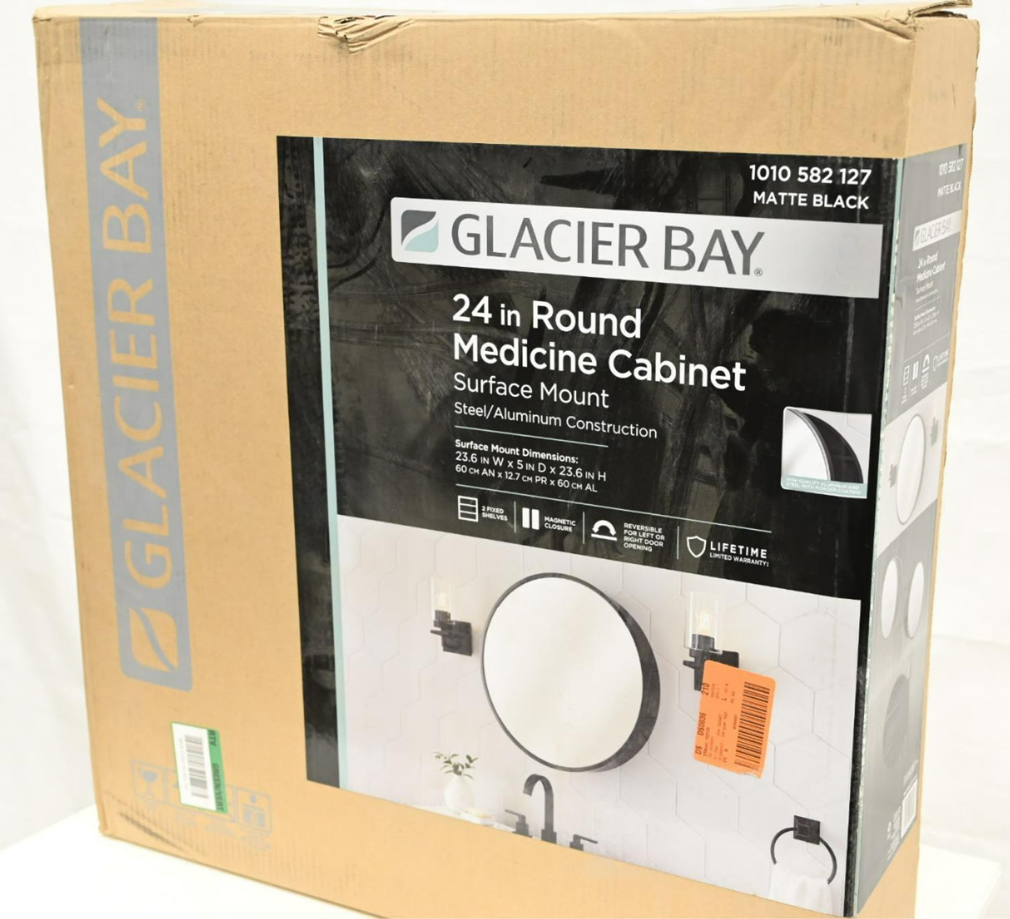 Glacier Bay EZCST24HD 24" Round Medicine Cabinet, Matte Black