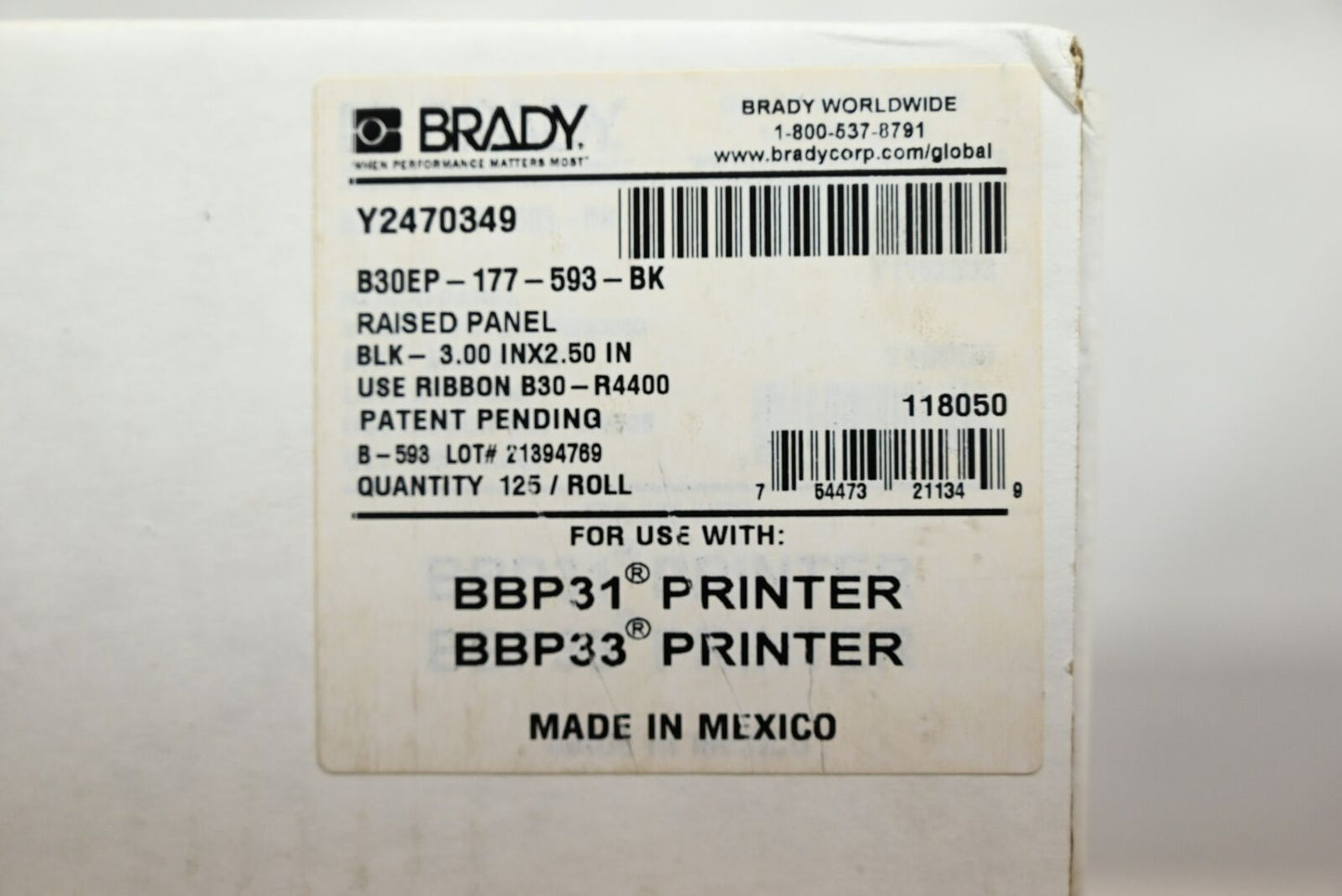 B30EP-177-593-BK Raised Panel Labels for B30 Printers, 2.5" x 3", Black