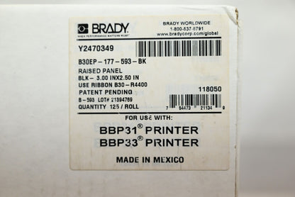 B30EP-177-593-BK Raised Panel Labels for B30 Printers, 2.5" x 3", Black