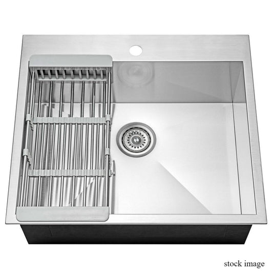 Akdy KS0095 Handmade Drop-in Stainless Steel Single Bowl Kitchen Sink w/Dr. Rack