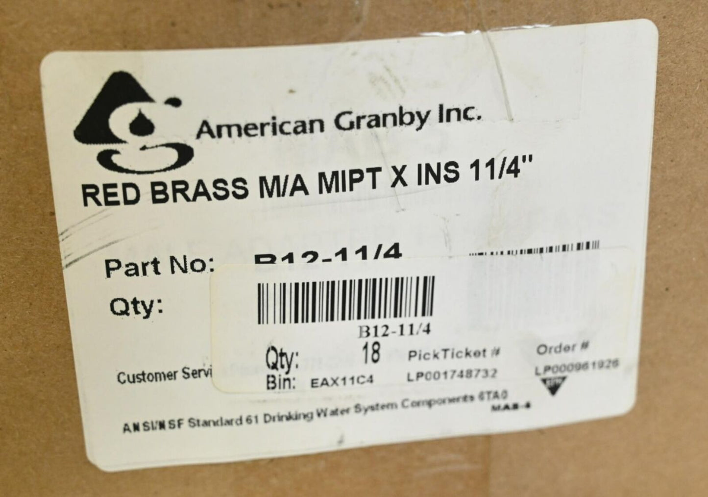 The American Granby Inc B12-11/4, Brass Male Adapter, PK 18