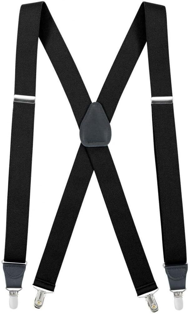 HOLD'EM 46" Suspenders for Men X-Back Clip on Leather Crosspatch, Black