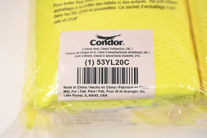 Condor 53YL20 High-Visibility Vest, 2XL, Polyester, PK 10