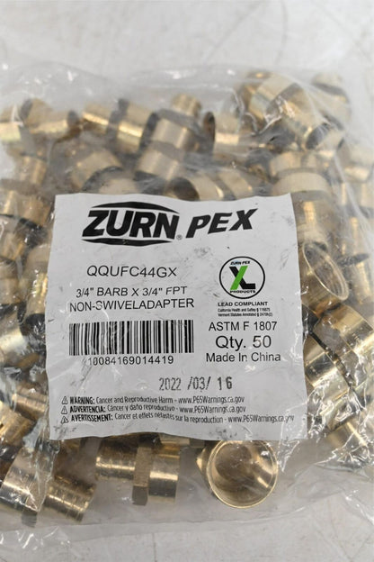 Zurn QQUFC44GX PEX and Pipe Adapter, Brass, PK 50