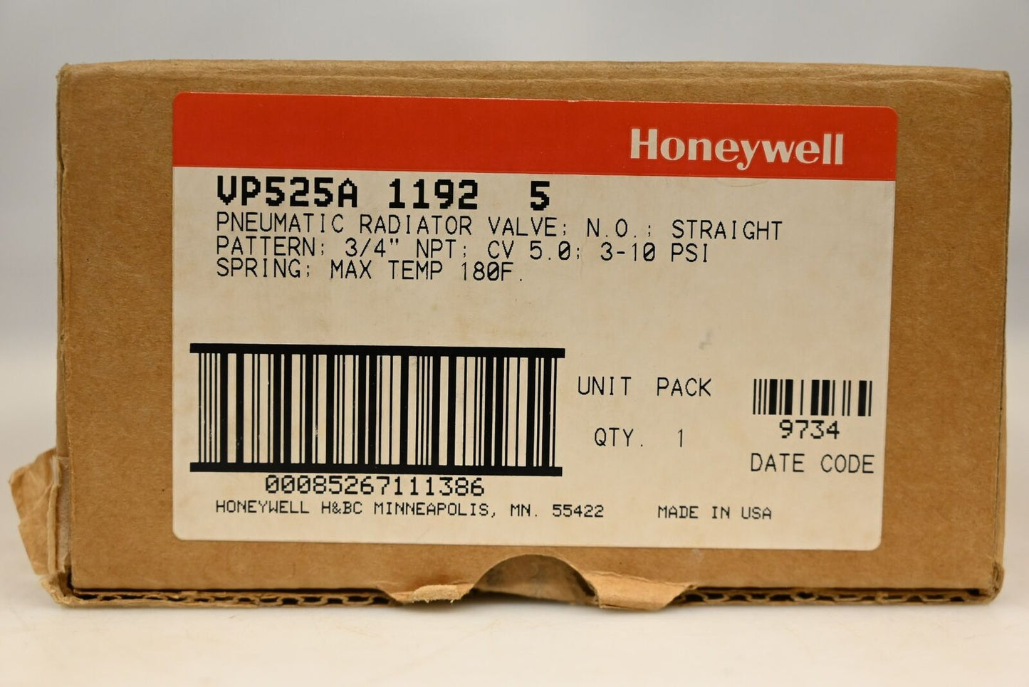 Honeywell VP525A 1192 5 3/4" Pneumatic Radiator Valve