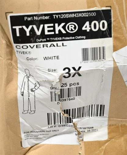 Dupont TY120SWH3X002500 Tyvek Collared Disposable Coveralls, PK 25