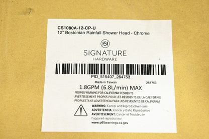 Signature Hardware CS1080A-12-CP-U 12" Bostonian Rainfall Shower Head, Chrome