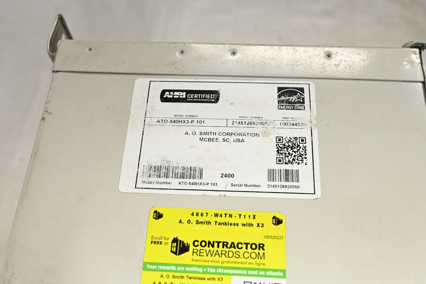 A.O. Smith ATO-540HX3-P 101 Outdoor Liquid Propane Tankless Water Heater DAMAGED