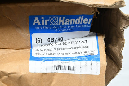 Air Handler 6B780 Cube Air Filter, 20" Ht x 24" Wd x 15" Dp, PK 6