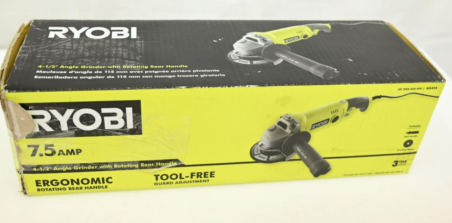 Ryobi AG454 7.5 Amp Corded Angle Grinder (MISSING GRINDING WHEEL)