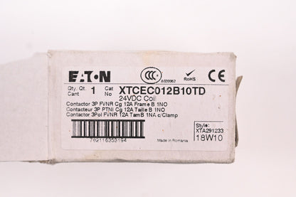 Eaton XTCEC012B10TD NEMA and IEC Contactors Non-Reversing 3P 10A 24VDC EA