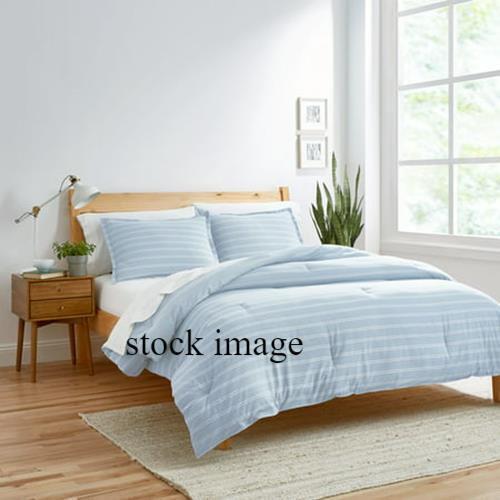 Gap Home Washed Denim Stripe Organic Cotton Comforter Set Light Blue, Full/Queen