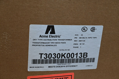 ACME ELECTRIC Three Phase Transformer: 120V AC/208V AC Wye, Outdoor Rated-49NT35