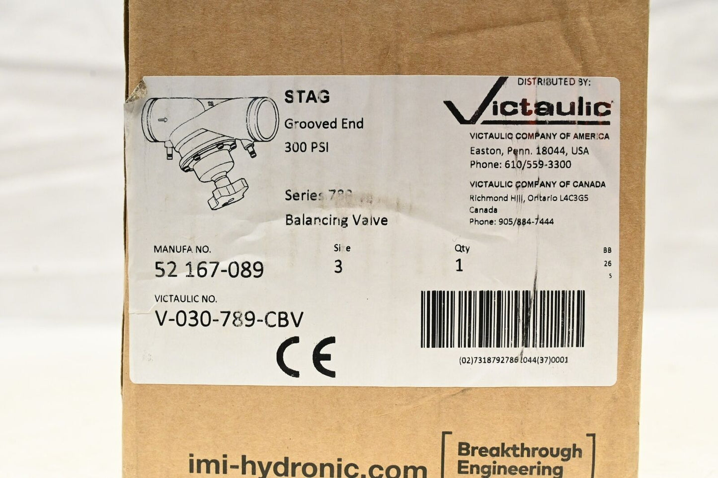 Victaulic V-030-789-CBV 789 Balancing Valve, 3" Nominal, Grooved End Style