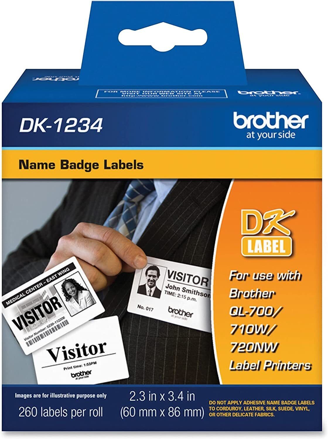 Brother DK-1234 Die-Cut Adhesive Name Badge White Paper Labels for Brother QL