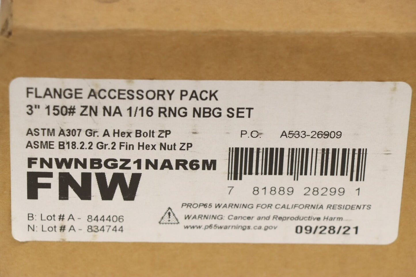 FNW FNWNBGZ1NAR6M 3 x 3 x 1/16" Non-Asbestos, Carbon Steel, Bolt & Gasket Kit