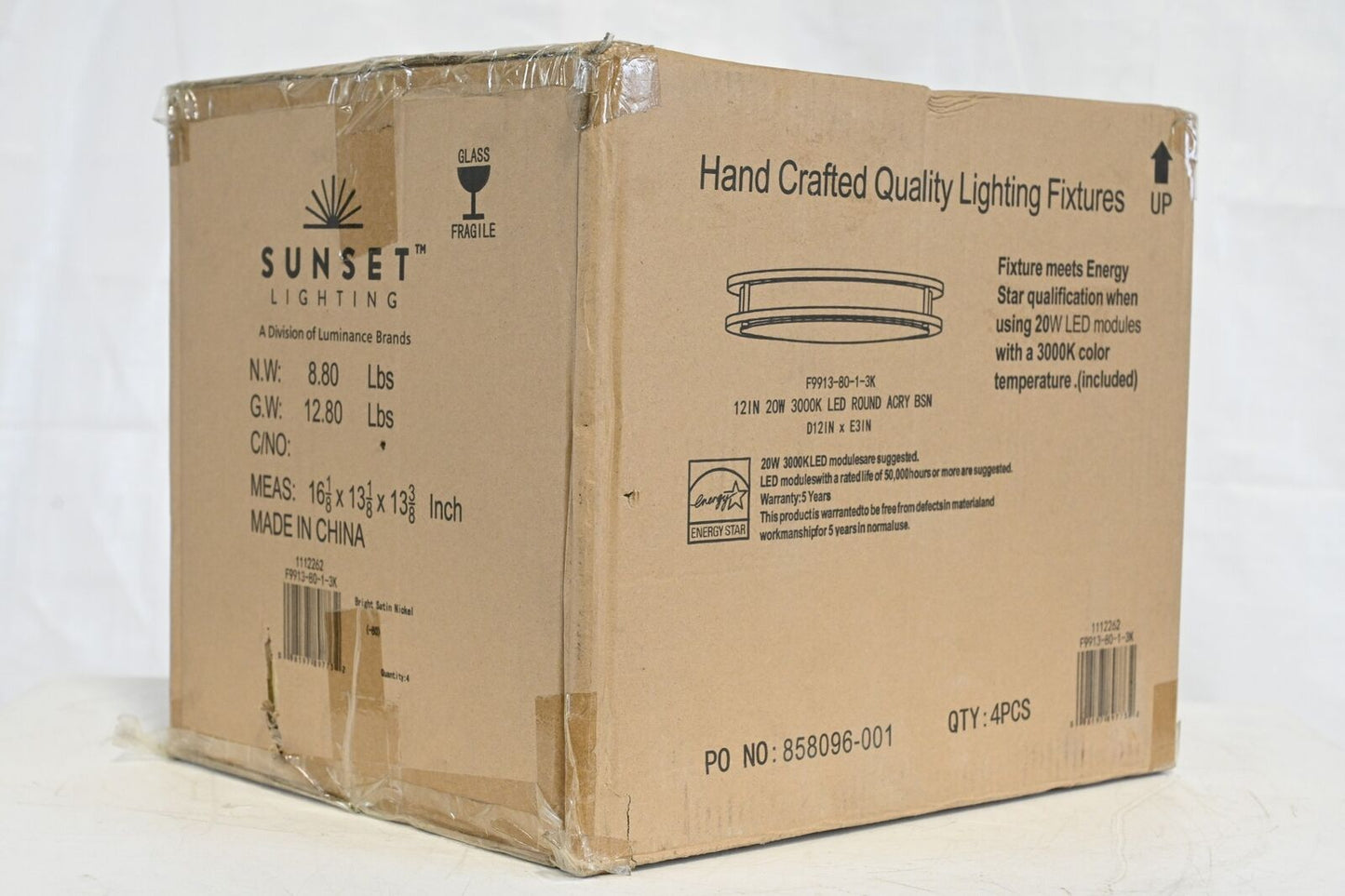 Sunset Lighting F9913-80-1-3K, Hand Crafted Quality Lighting Fixtures, PK 4