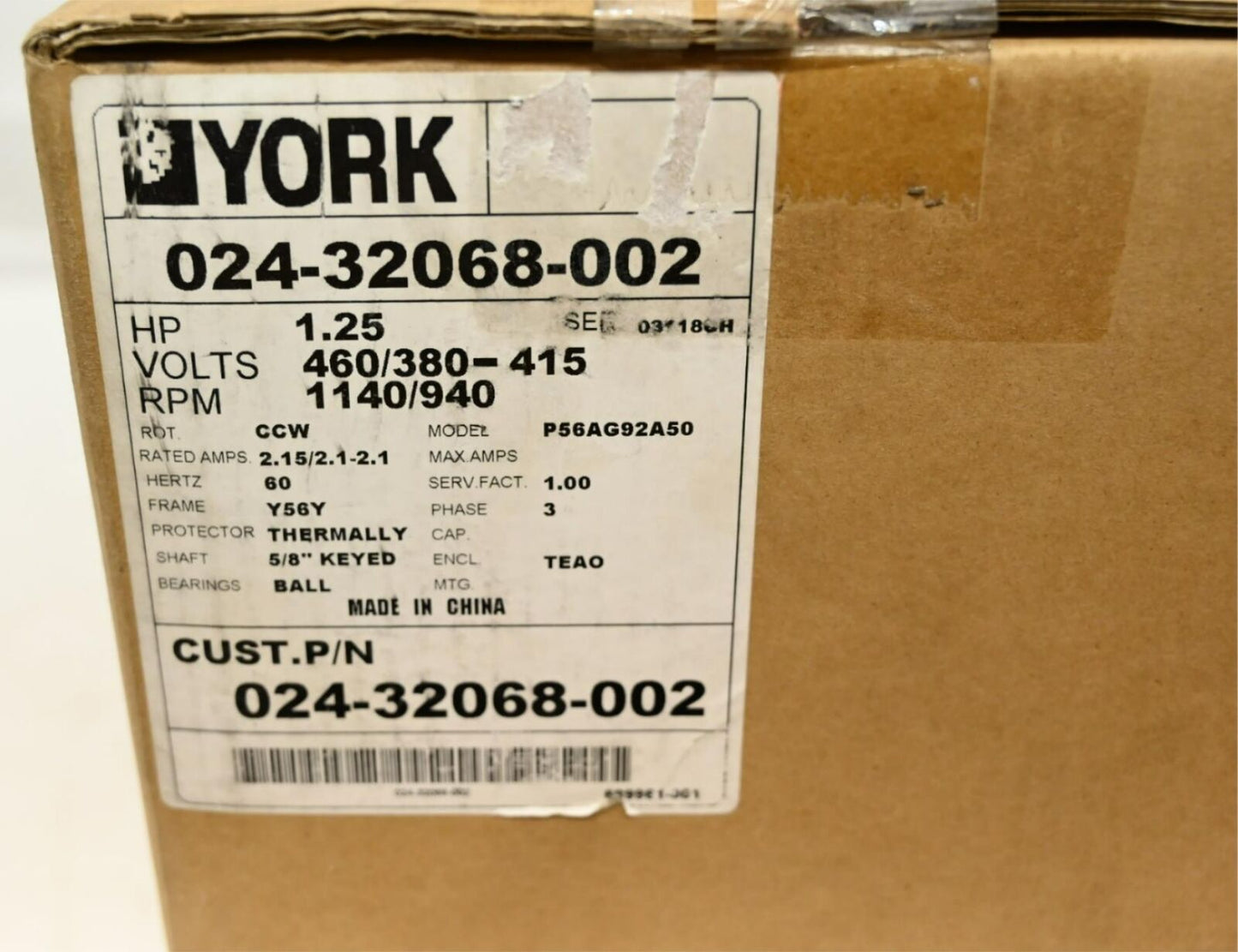 YORK 024-32068-002 Condenser Motor, 3 Phase