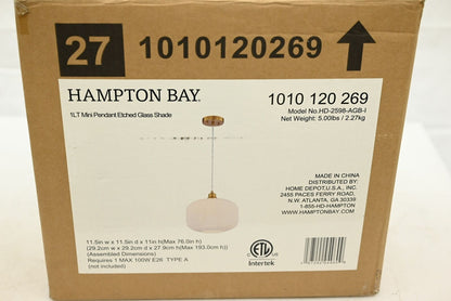 Hampton Bay HD-2598-AGB-I Caroline 1LT Mini Pendent Etched Glass Shade