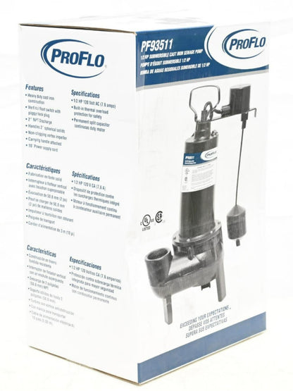 ProFlo PF93511 Cast Iron Sewage Pump, 1/2 Horsepower