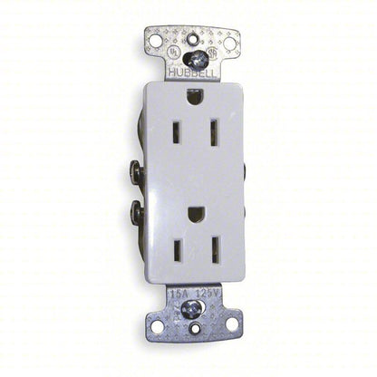 Hubbell RRD15W, Duplex Receptacle Decorator White, 15A, 125V Grounding, PK 10