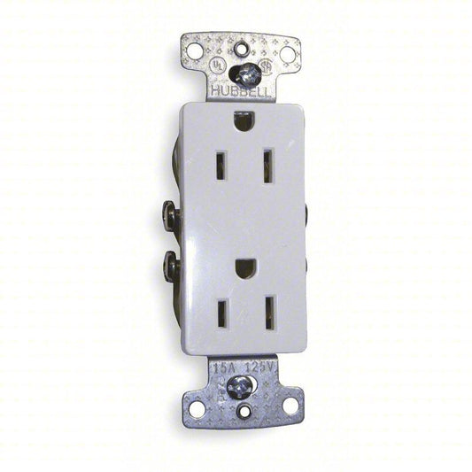 Hubbell RRD15W, Duplex Receptacle Decorator White, 15A, 125V Grounding, PK 10