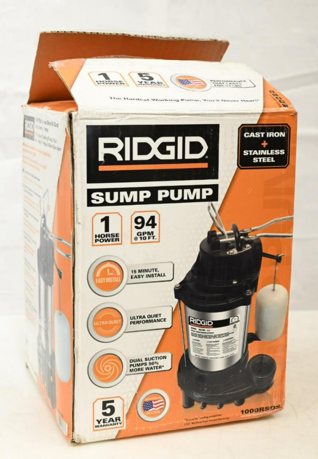 RIDGID 70076-RHD1 1 HP Stainless Steel Dual Suction Sump Pump