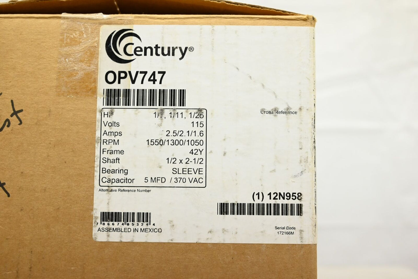 Century OPV747 Direct Drive Motor, 1/7 HP