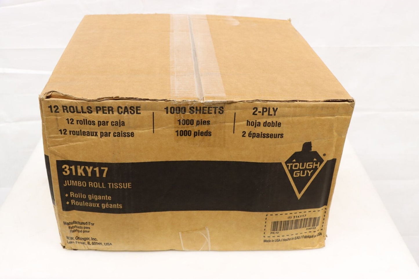 Tough Guy 31KY17 Toilet Paper Roll, Ply 2, 1,000 ft Roll Length, PK 12