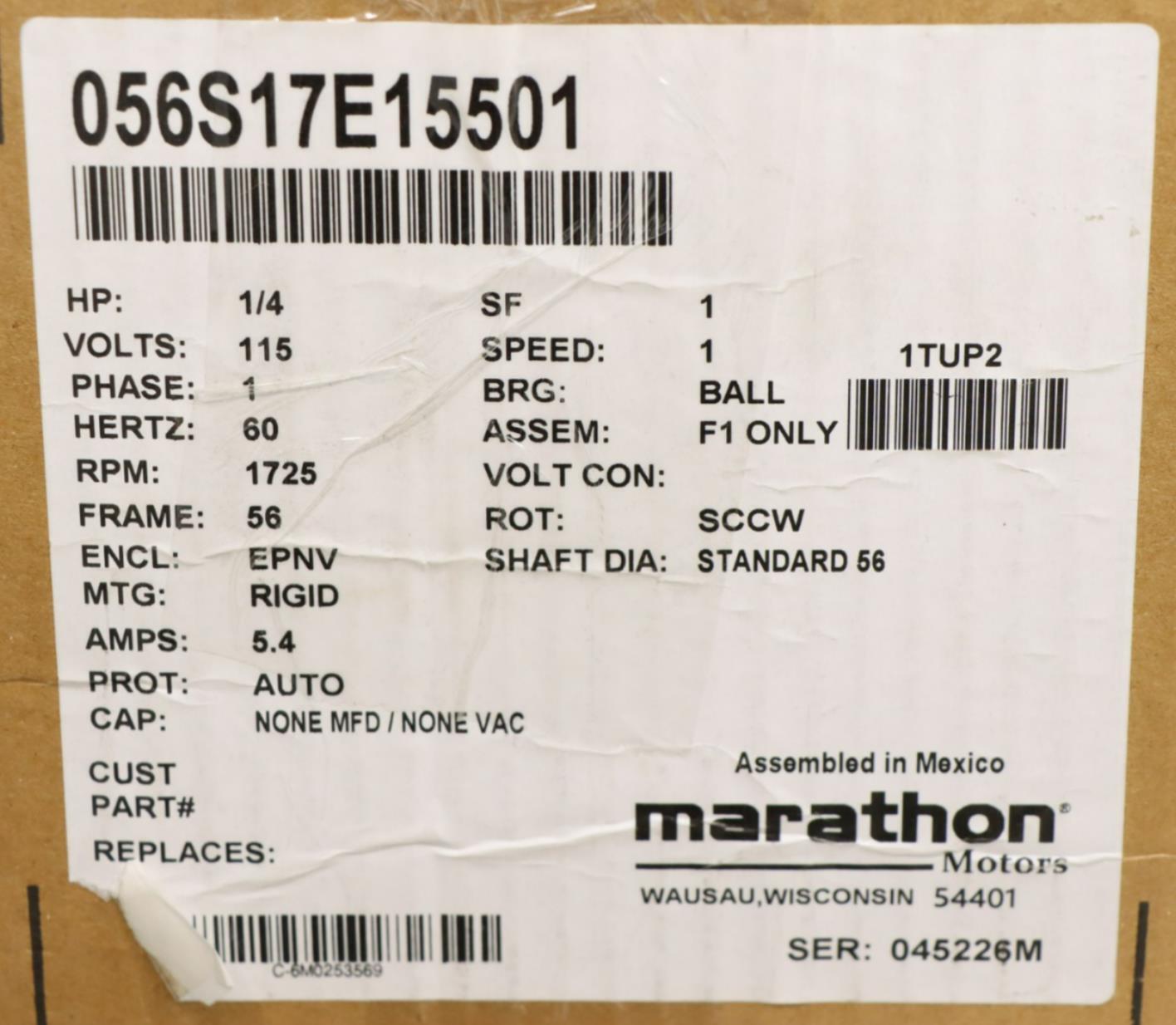 Marathon 056S17E15501 Hazardous Location Motor, Single Phase, 1/4 HP